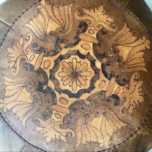 2/2 Vintage  Moroccan Leather Mandala Pillow - Picture 5 of 6